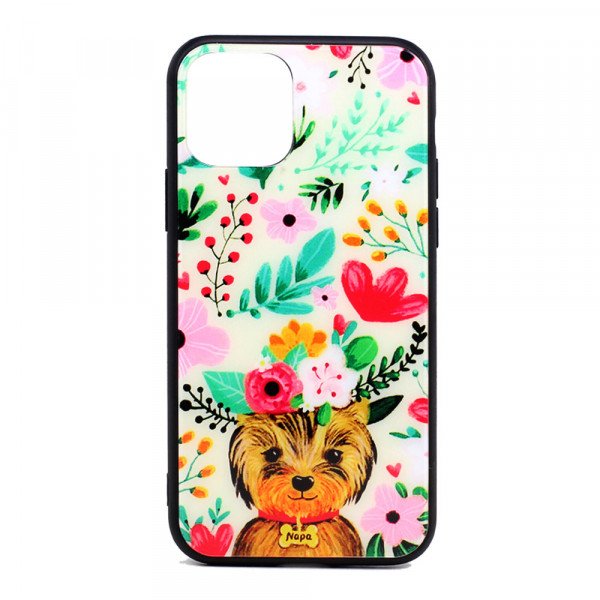 Wholesale iPhone 11 Pro (5.8in) Design Tempered Glass Hybrid Case (Flower Dog)